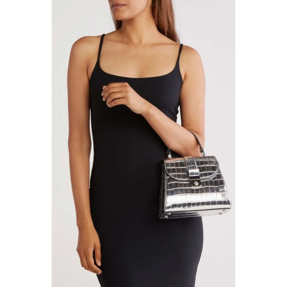 Veronica Beard Womens Silver Croc Embossed Top Handle Bag